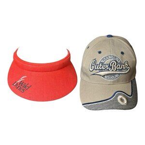 Outer Banks of North Carolina Tan Baseball Cap + Wild Dunes Visor Coral NC Coast